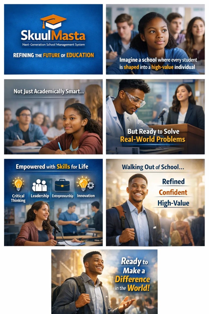 SkuulMasta campaign collage highlighting refined, high-value graduates and skills for life.
